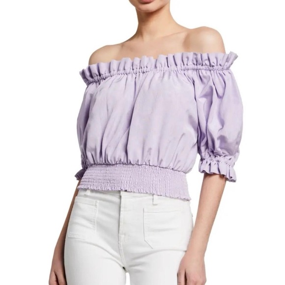 Alice + Olivia Purple Caprina Off-Shoulder Blouse size L - Picture 2 of 5